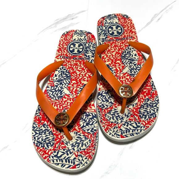 Tory Burch Women’s Orange Flip Flops Size 7 - Picture 3 of 11